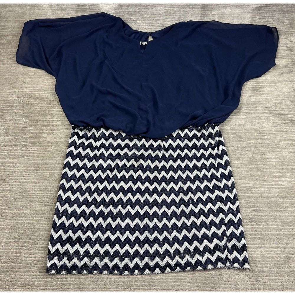 Perceptions Woman Dress Womens Plus Size 24W Blue Chevron Layered Look